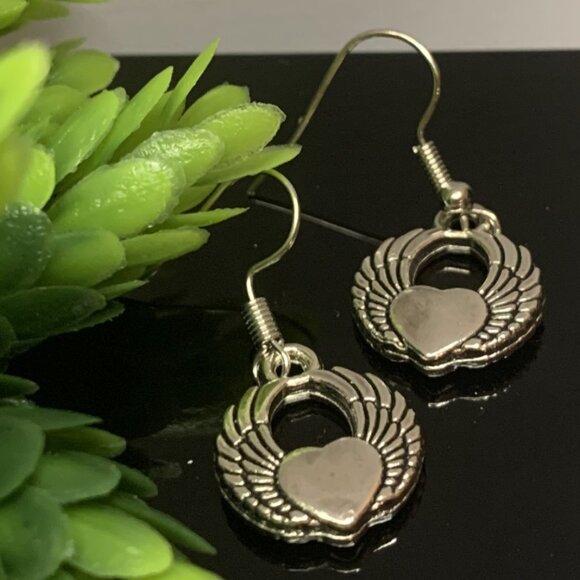 Heart Earring, Valentine's Day Earring, Winged Heart Earring, Love Earring, Gift - Picture 1 of 6